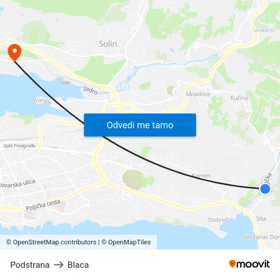 Podstrana to Blaca map