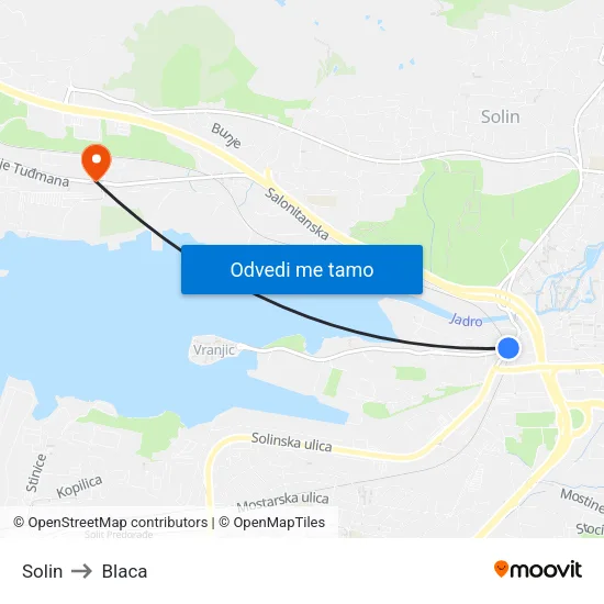 Solin to Blaca map