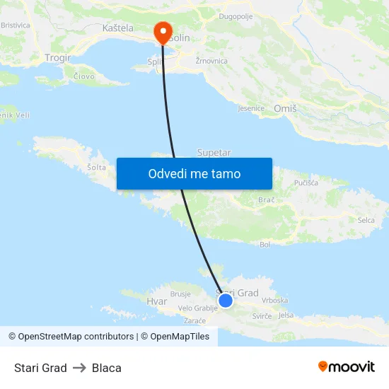 Stari Grad to Blaca map