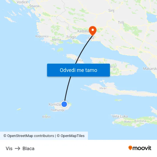 Vis to Blaca map