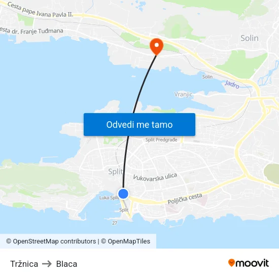 Tržnica to Blaca map