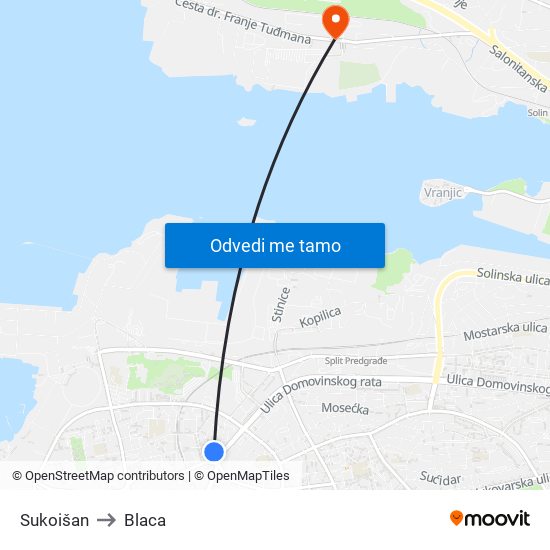 Sukoišan to Blaca map