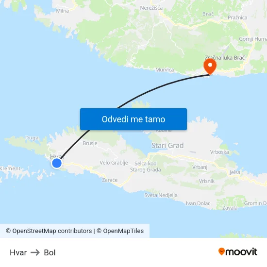 Hvar to Bol map