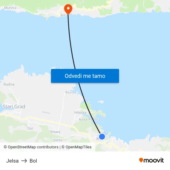 Jelsa to Bol map
