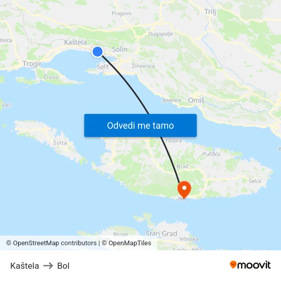 Kaštela to Bol map