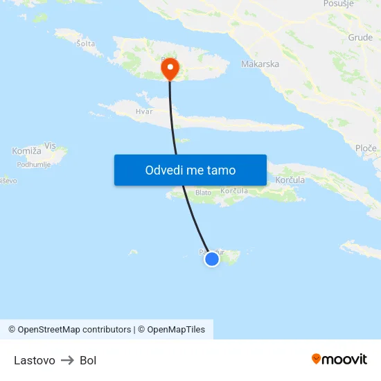 Lastovo to Bol map