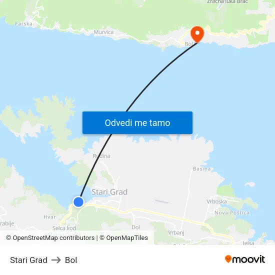 Stari Grad to Bol map