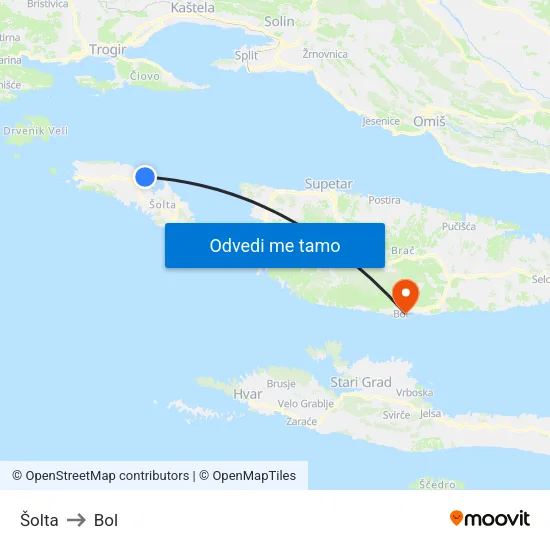 Šolta to Bol map