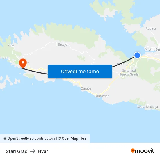 Stari Grad to Hvar map