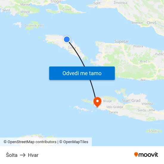 Šolta to Hvar map
