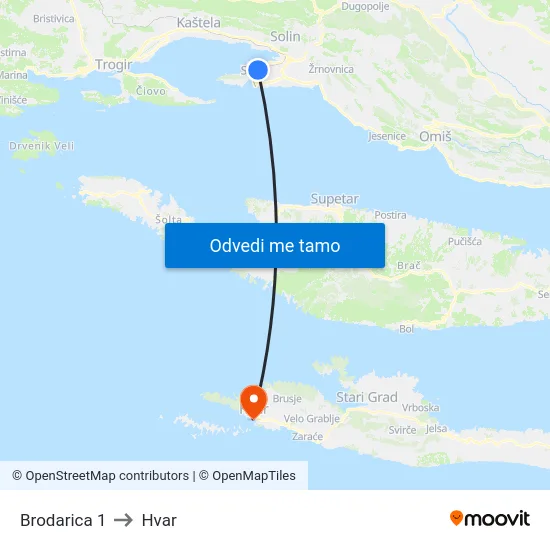 Brodarica 1 to Hvar map