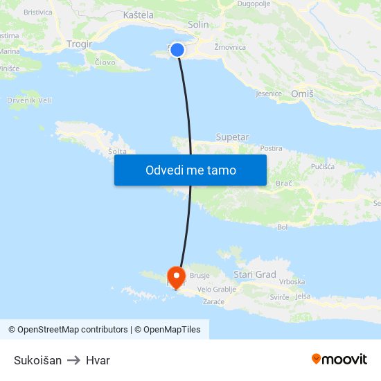 Sukoišan to Hvar map