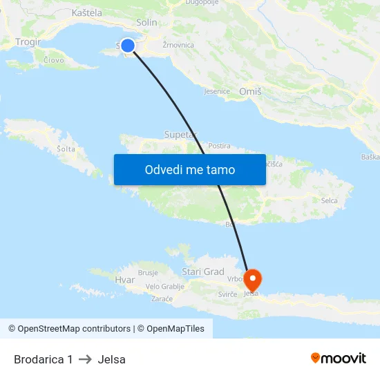 Brodarica 1 to Jelsa map