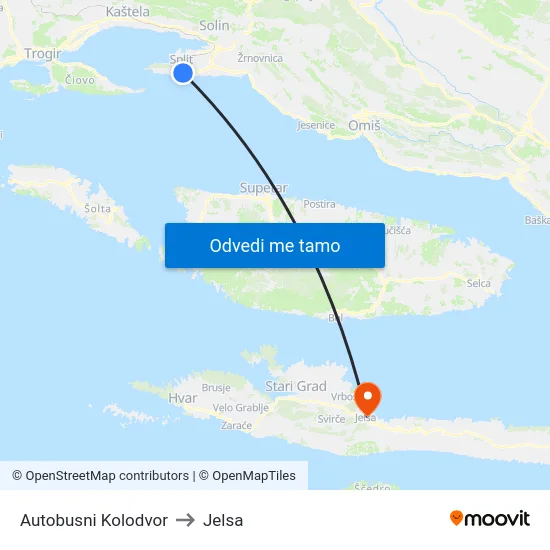 Autobusni Kolodvor to Jelsa map
