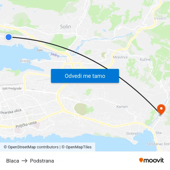 Blaca to Podstrana map