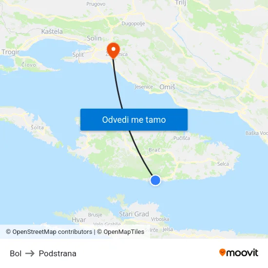 Bol to Podstrana map