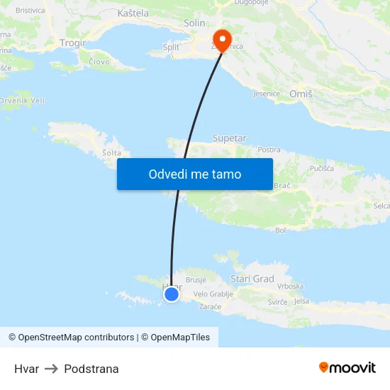 Hvar to Podstrana map