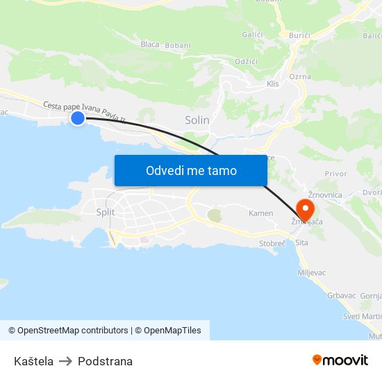 Kaštela to Podstrana map