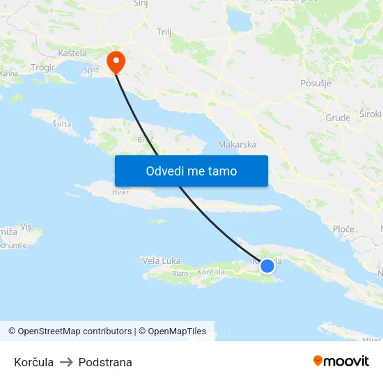 Korčula to Podstrana map