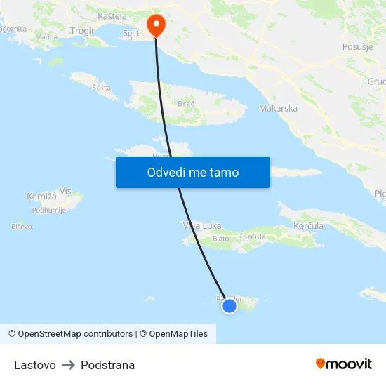 Lastovo to Podstrana map