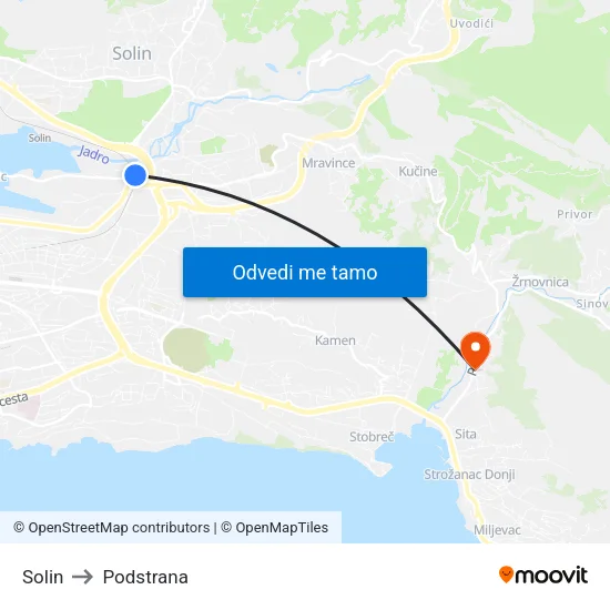 Solin to Podstrana map