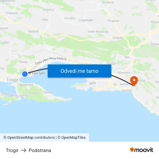 Trogir to Podstrana map