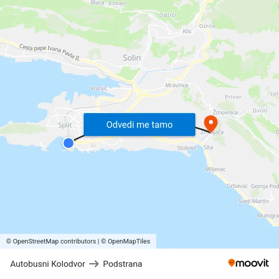 Autobusni Kolodvor to Podstrana map
