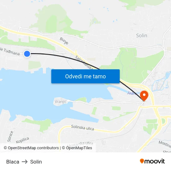 Blaca to Solin map