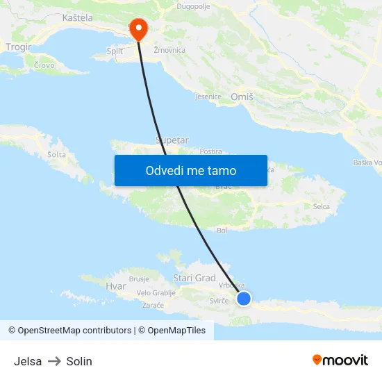 Jelsa to Solin map