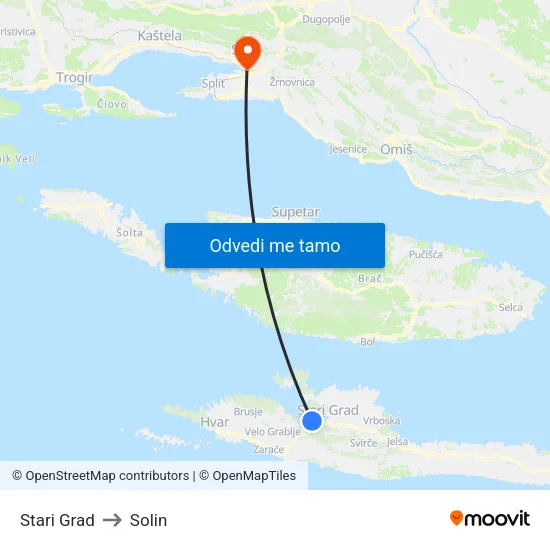 Stari Grad to Solin map