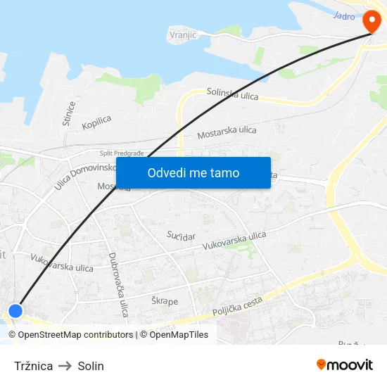Tržnica to Solin map