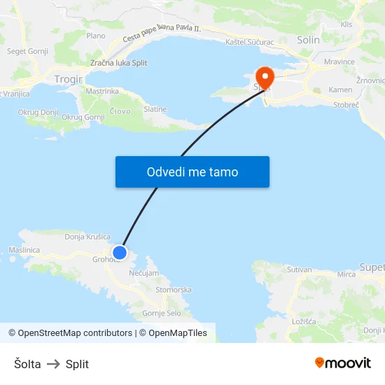 Šolta to Split map