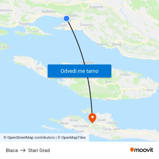Blaca to Stari Grad map