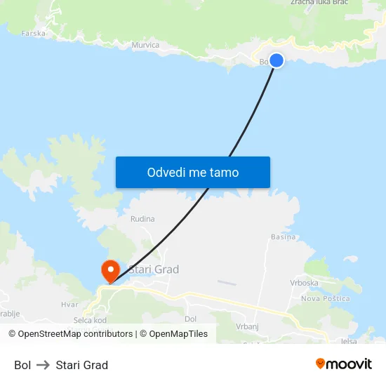 Bol to Stari Grad map
