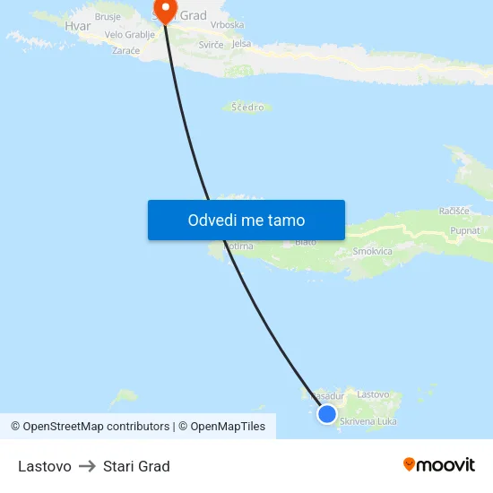Lastovo to Stari Grad map