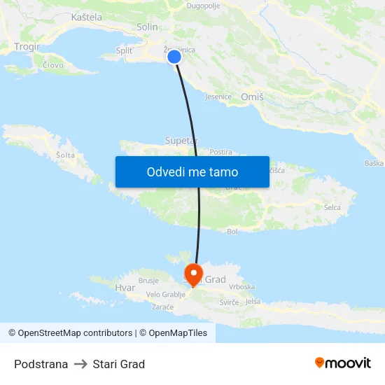 Podstrana to Stari Grad map