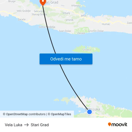 Vela Luka to Stari Grad map