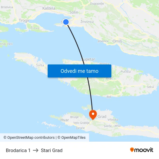 Brodarica 1 to Stari Grad map