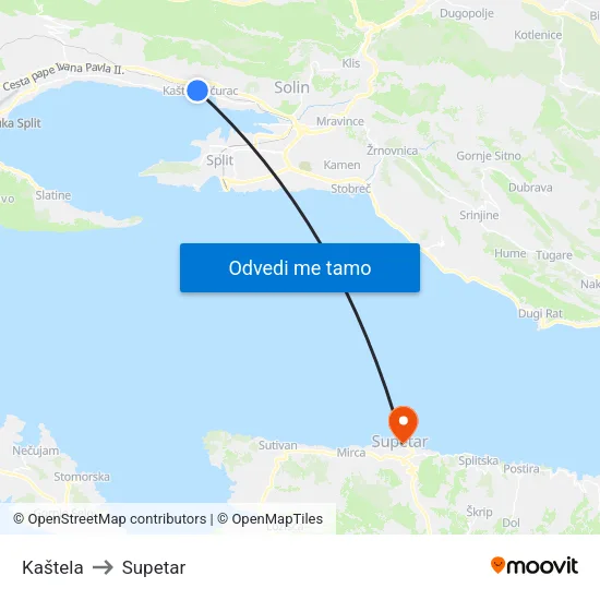 Kaštela to Supetar map