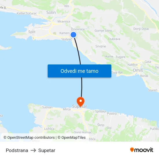Podstrana to Supetar map