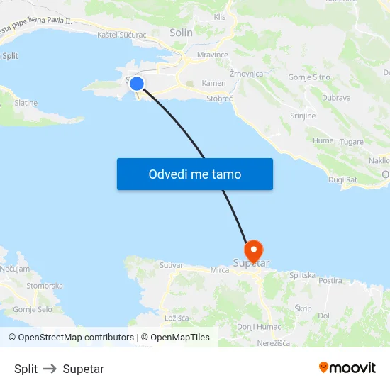 Split to Supetar map