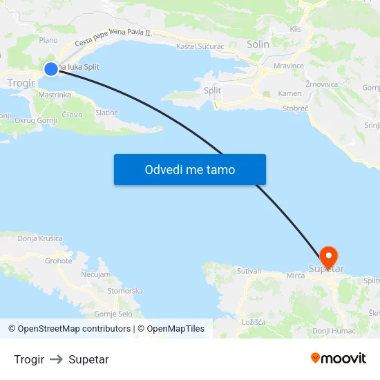 Trogir to Supetar map