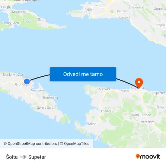 Šolta to Supetar map