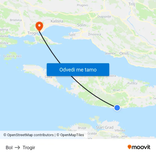 Bol to Trogir map