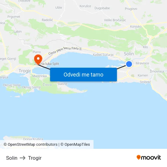 Solin to Trogir map