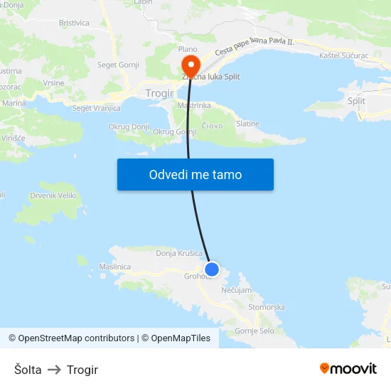 Šolta to Trogir map