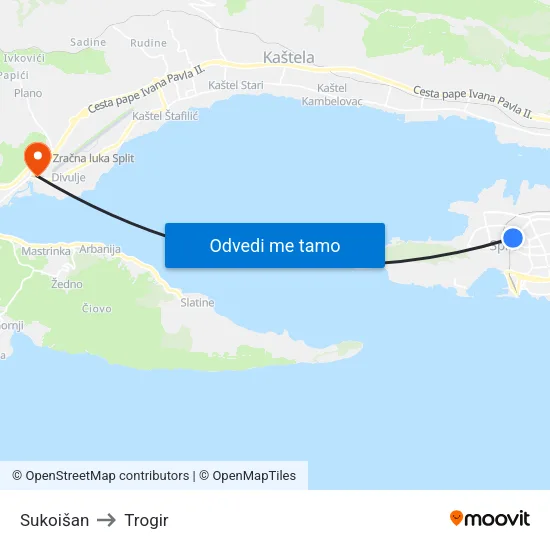 Sukoišan to Trogir map