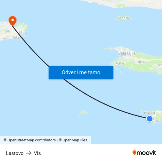 Lastovo to Vis map