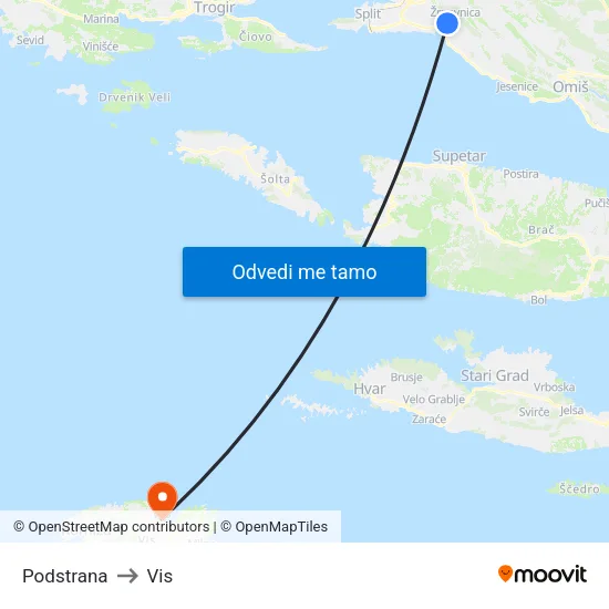 Podstrana to Vis map