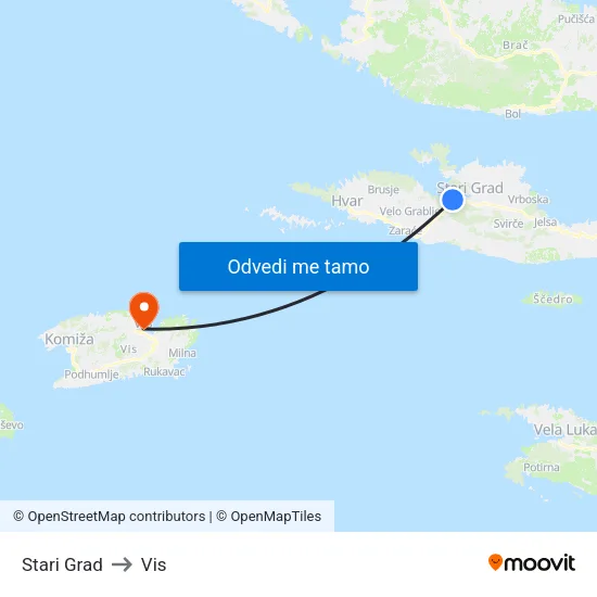 Stari Grad to Vis map
